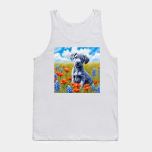 Blue Lacy Puppy in Texas Wildflower Field Tank Top